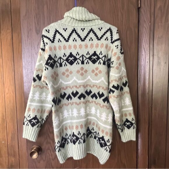Anthropologie Fair Isle Mint Green Turtleneck Nordic Pattern Tunic Sweater - Picture 2 of 10